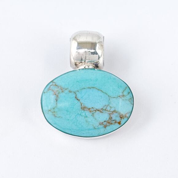 Sterling Silver Mexican Pendant | Oval Magnesite Gemstone | ATI Signed | Vintage - Picture 2 of 7